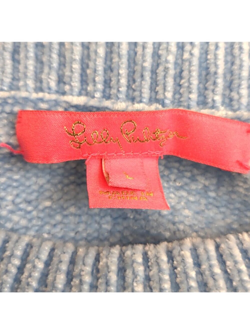 Lilly Pulitzer Blue Long Sleeve Chenille Sweater Womens Large - Picture 3 of 5
